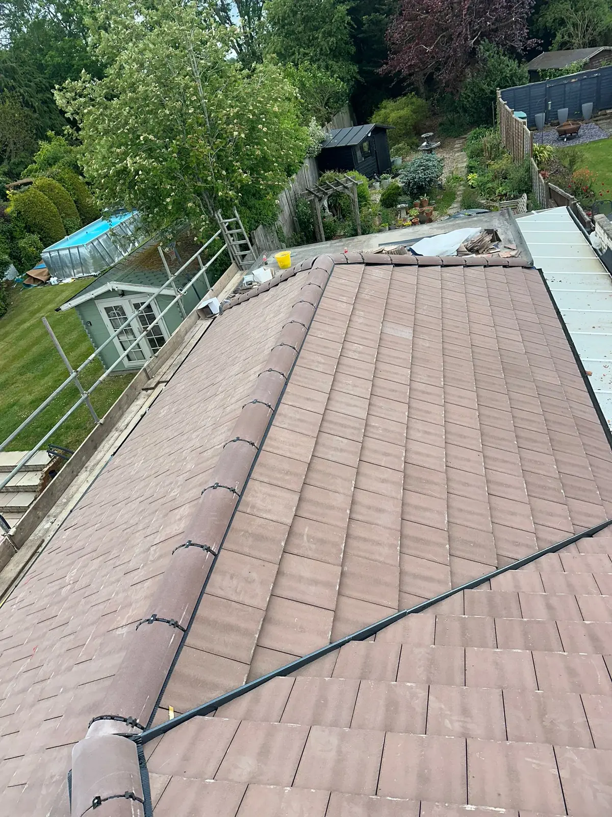 Finished tiled roof with a new ridge